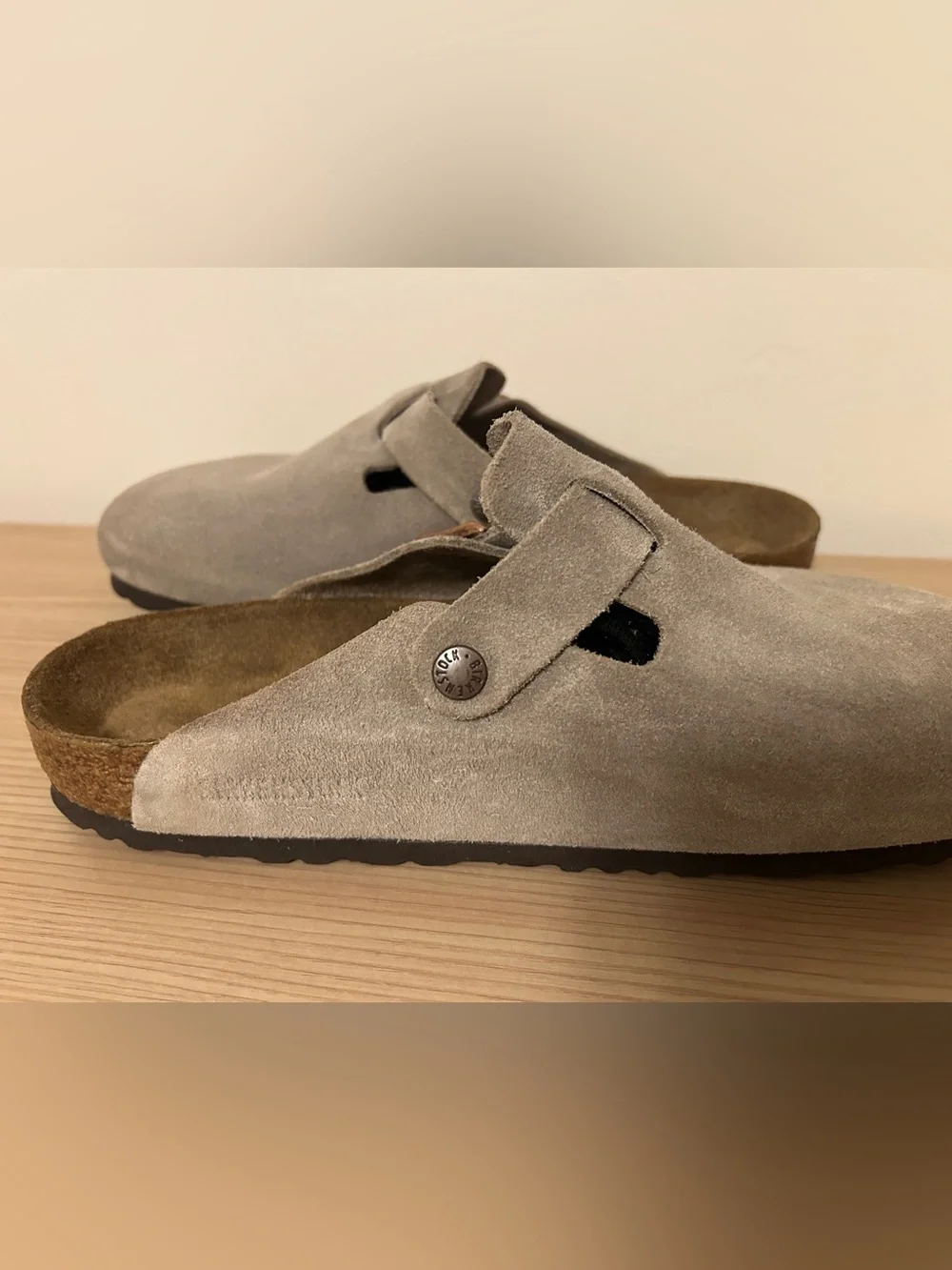 Birkenstock Boston Taupe Suede Leather Clogs Soft Footbed Size 42 Regular Width